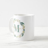 グリーンとゴールドの花環モノグラム コーヒーマグカップ (正面左)