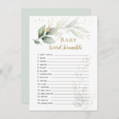 グリーンとゴールドの葉っぱのウォーターカラーイラスト - ベビーシャワーワードスクランブルゲーム (正面/裏面)