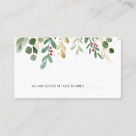 グリーンとゴールドの葉と赤い実のクリスマスウェディング会場 プレイスカード