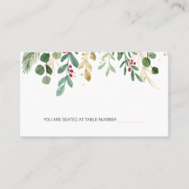 グリーンとゴールドの葉と赤い実のクリスマス・ウェディング会場 プレイスカード