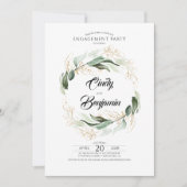 グリーンとゴールドの葉のエンゲージメントパーティー 招待状 (正面)