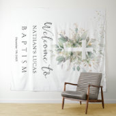 グリーンとゴールドの葉のクロス 赤ちゃんの洗礼 タペストリー (インサイチュ(横))