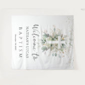 グリーンとゴールドの葉のクロス 赤ちゃんの洗礼 タペストリー (正面(横))