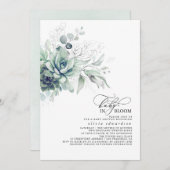 グリーンとゴールドの葉のボヘミアンベイビーシャワー 招待状 (正面/裏面)