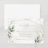 グリーンとゴールドの葉の幾何学的な結婚式の出欠確認 招待状 (正面/裏面)