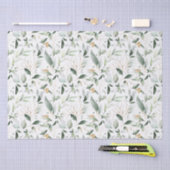 グリーンとゴールドの葉の水彩 薄葉紙 (クラフト)