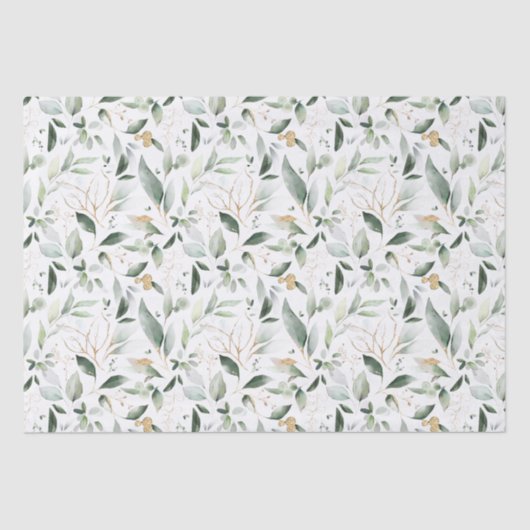 グリーンとゴールドの葉の水彩 薄葉紙 (正面)