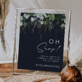 グリーンとゴールドの葉 | ダークネイビー オースナップ ハッシュタグ ポスター