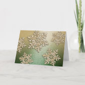 グリーンとゴールドの雪の結晶 シャイマー ホリデー カード (正面)