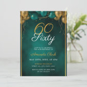 グリーンとゴールドの風船 フレーム付き 60歳の誕生日 招待状 (スタンド正面)