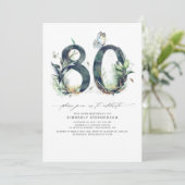 グリーンとゴールドの80歳誕生日招待状 招待状 (スタンド正面)