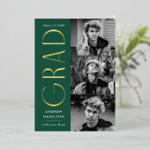 グリーンとゴールドフォイル3写真卒業パーティー 箔招待状 (立ち正面)