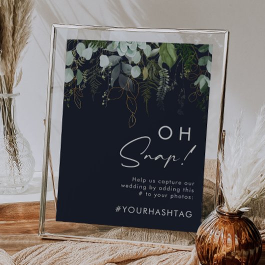 グリーンとゴールドリーフ | ダークネイビー オースナップ ハッシュタグ ポスター