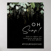 グリーンとゴールドリーフ | ブラック オー スナップ ハッシュタグ ポスター (正面)