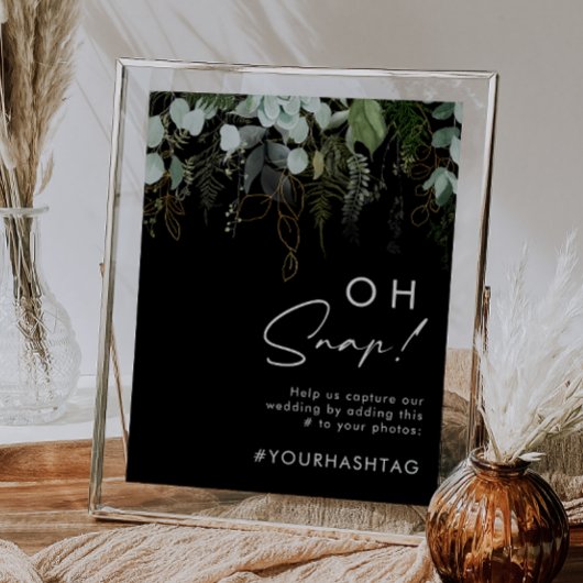 グリーンとゴールドリーフ | ブラック オー スナップ ハッシュタグ ポスター