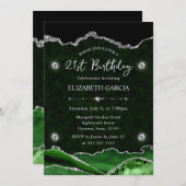 グリーンとシルバーのグリッターアゲート 21歳の誕生日 招待状 (正面/裏面)
