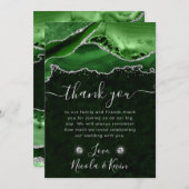 グリーンとシルバーのグリッターアゲ結婚ート サンキューカード (正面/裏面)