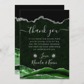 グリーンとシルバーのグリッターアゲ結婚ート サンキューカード (正面/裏面)