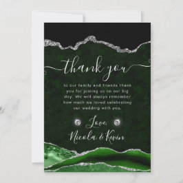 グリーンとシルバーのグリッターアゲ結婚ート サンキューカード