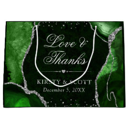 グリーンとシルバーのグリッターアゲ結婚ート ラージペーパーバッグ