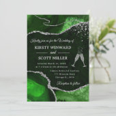 グリーンとシルバーのグリッターアゲ結婚ート 招待状 (スタンド正面)