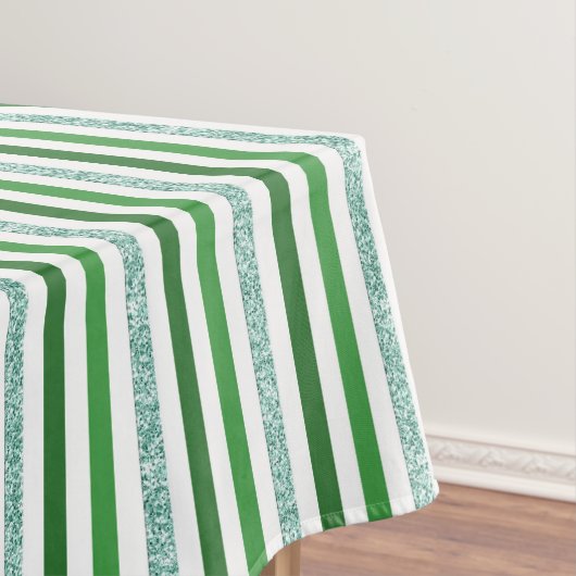 グリーンとシルバーのグリッターストライプパターン テーブルクロス (インサイチュ)