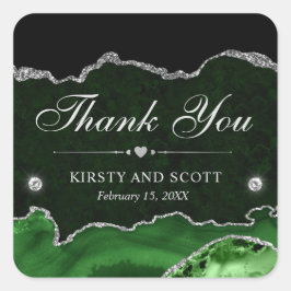 グリーンとシルバーのグリッターマーブル結婚ズ スクエアシール
