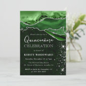 グリーンとシルバーのグリッター アゲート キンセアニエラ 招待状 (スタンド正面)