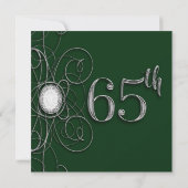 グリーンとシルバーのダイヤモンド 65歳の誕生日パーティー 招待状 (裏面)
