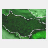 グリーンとシルバーの偽のグリッターアゲート ラッピングペーパーシート (正面3)