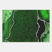 グリーンとシルバーの偽のグリッターアゲート ラッピングペーパーシート (正面)