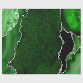 グリーンとシルバーの偽のグリッターアゲート ラッピングペーパー