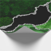 グリーンとシルバーの偽のグリッターアゲート ラッピングペーパー (角)