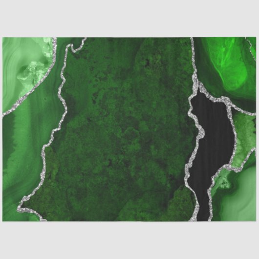 グリーンとシルバーの偽のグリッターアゲート 薄葉紙 (正面)