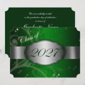 グリーンとシルバーの2027卒業式招待状 招待状 (正面/裏面)