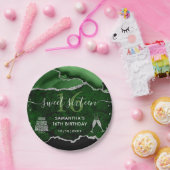 グリーンとシルバーグリッターアゲートマーブルスウィート16 ペーパープレート (パーティー)