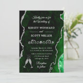 グリーンとシルバーグリッターアゲート&マーブル結婚ズ 招待状 (スタンド正面)