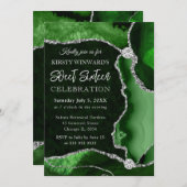 グリーンとシルバーフェイクグリッターアゲイト甘い16 招待状 (正面/裏面)