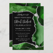 グリーンとシルバーフェイクグリッターアゲイト甘い16 招待状 (正面/裏面)