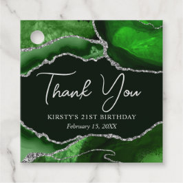 グリーンとシルバーフェイクグリッターアゲート誕生日パーティー フェイバータグ