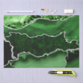 グリーンとシルバーフェイクグリッターマーブルゲート 薄葉紙 (クラフト)