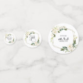 グリーンとジオメトリックな白い花のウェディングシャワー コンフェッティ (正面)