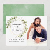 グリーンとジオメトリックな結婚式のお礼フォト サンキューカード (正面/裏面)