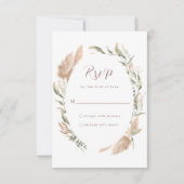 グリーンとタンのパンパスグラス結婚の応答カード 出欠カード (正面)