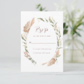 グリーンとタンのパンパスグラス結婚の応答カード 出欠カード (スタンド正面)