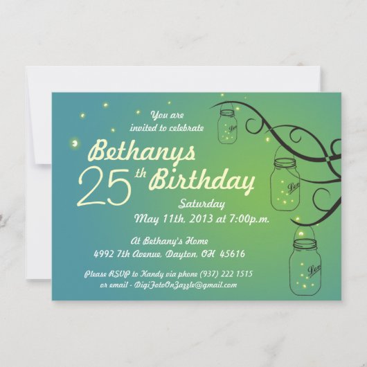 グリーンとターコイズのメイソンジャー誕生日招待状 招待状 (正面)