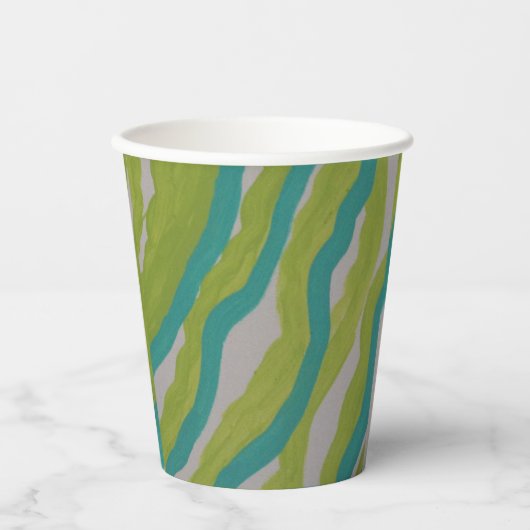 グリーンとターコイズストライプの紙カップ 紙コップ (正面)
