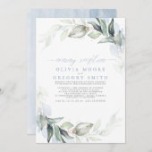 グリーンとダスティーブルーのエレガントなイブニングレセプション 招待状 (正面/裏面)