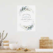 グリーンとダスティーブルーのエレガントなブライダルシャワーポスター ポスター (キッチン)