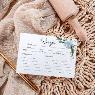 グリーンとダスティーブルーのブライダルシャワーレシピカード 招待状